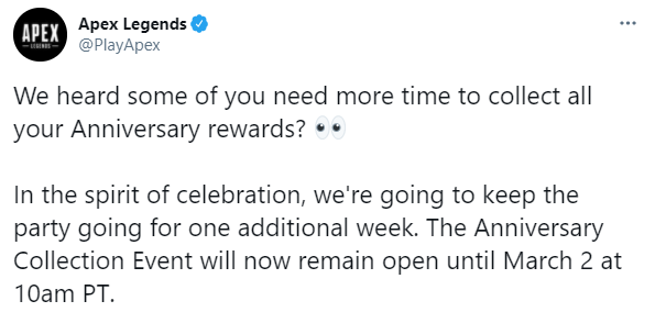 《Apex英雄》官方宣布周年收集活動時間延長一周