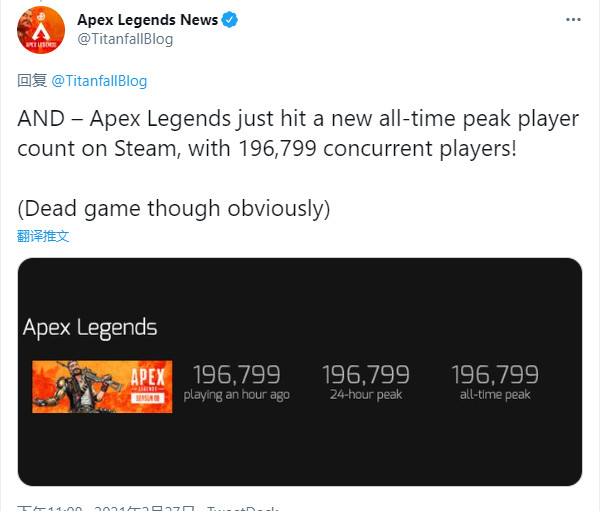 《Apex：英雄》Steam同時在線人數創新高 接近20萬