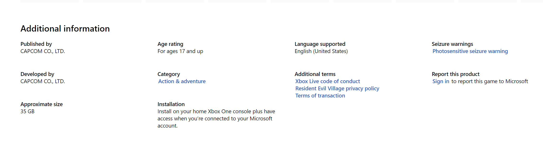 《惡靈古堡8》Xbox One版遊戲容量35GB
