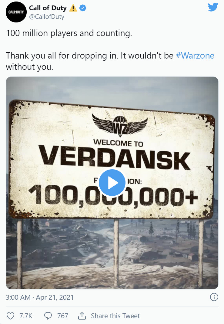 動視宣布：《決勝時刻：戰區》玩家超1億