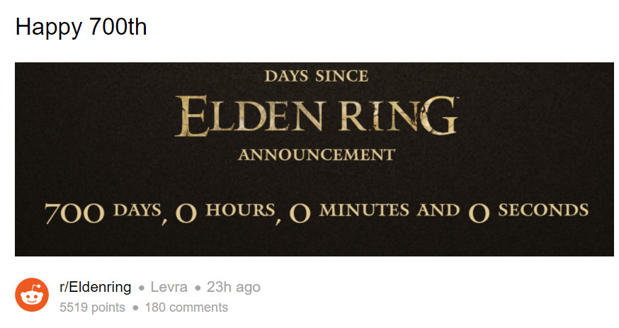 宮崎英高的《Elden Ring》已經公布700天了