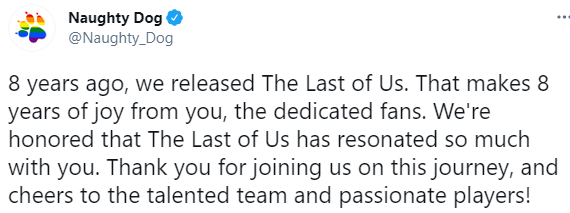 《最後生還者》發售8周年 頑皮狗發推感謝玩家支持