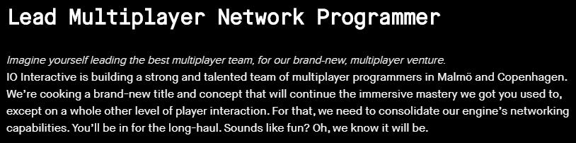 招聘信息透露《殺手》開發商IO Interactive新項目或為MMO
