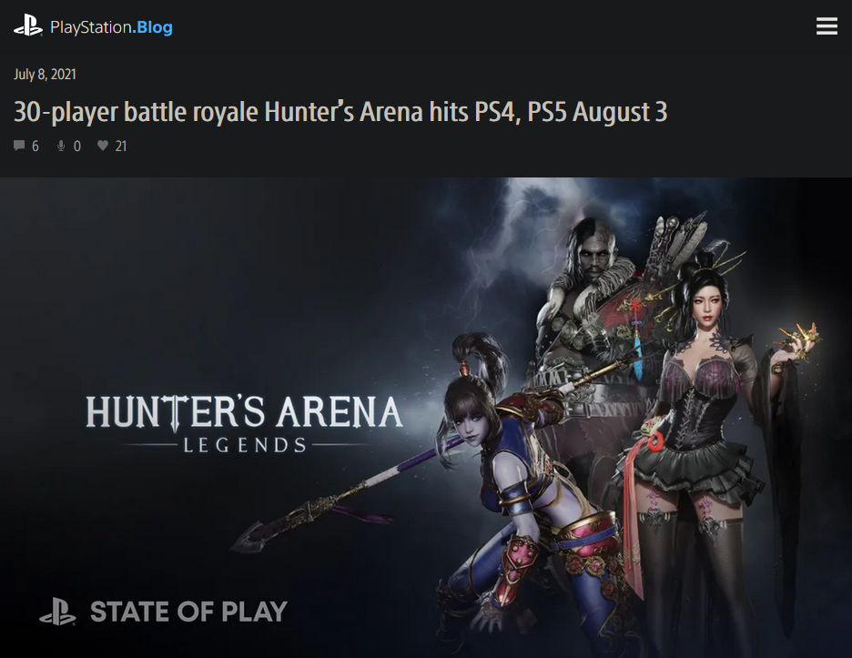 《獵人競技場：傳奇》8月3日登陸PS4/PS5 首發同步加入PS Plus會員當月免費遊戲