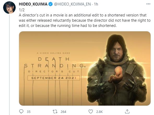 小島發推解釋導剪版含義 表示不喜歡《死亡擱淺》“導剪”標題