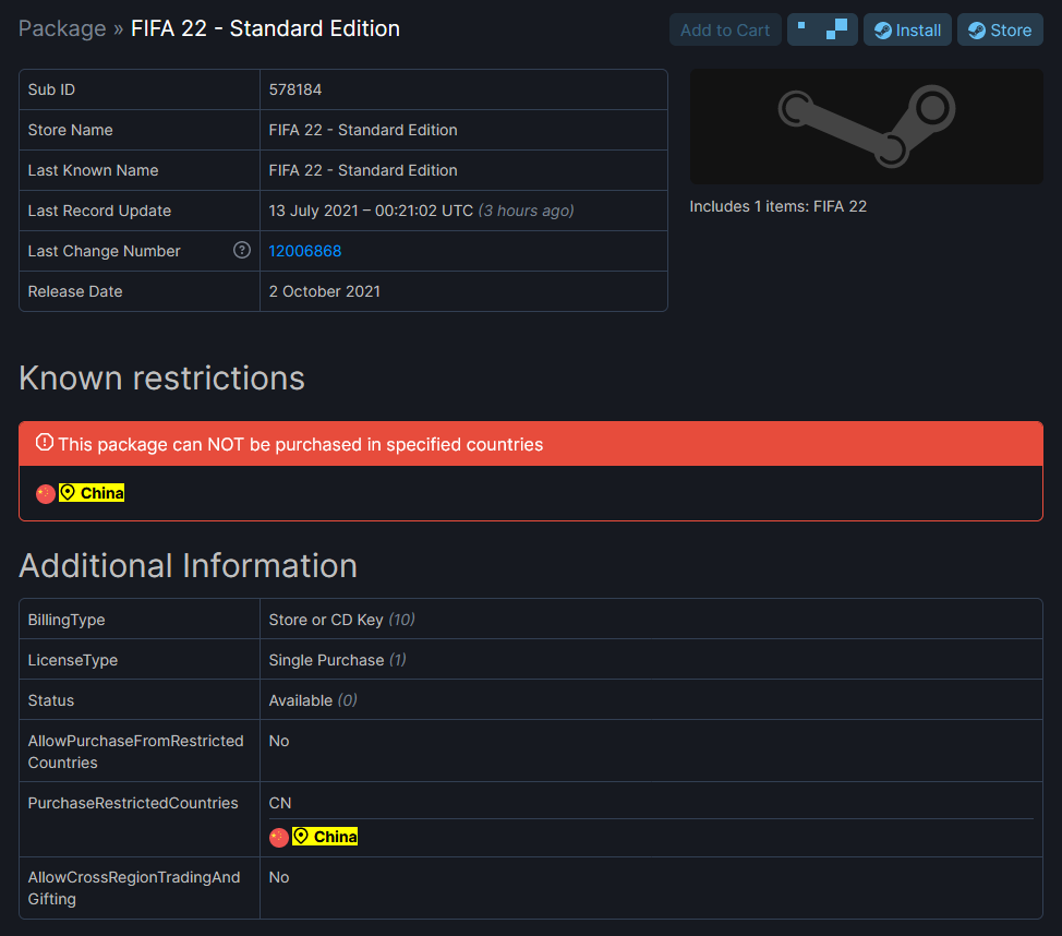 《FIFA 22》Steam版本國區突然被鎖 原因暫時未知