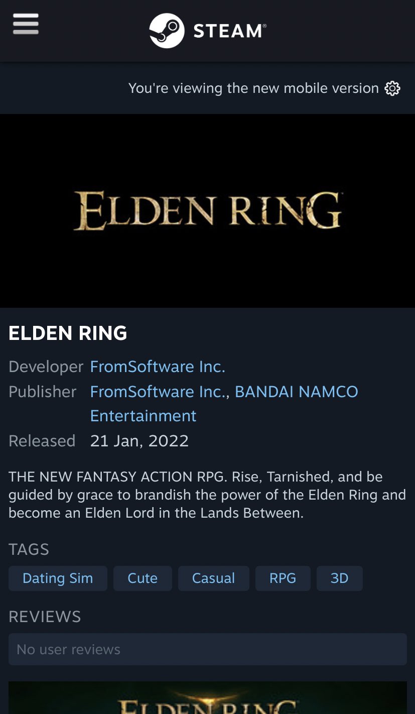 《艾爾登法環》是戀愛模擬器？Steam玩家添加整活分類標簽