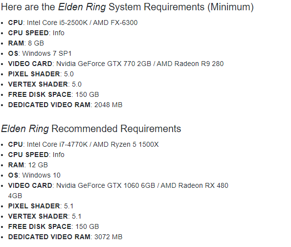 《艾爾登法環》PC配置曝光 推薦GTX 1060