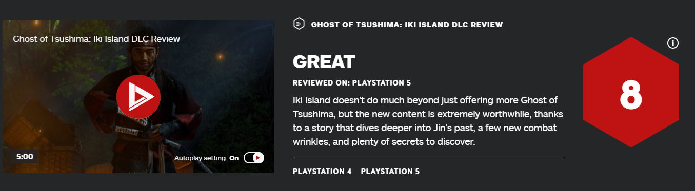 《對馬戰鬼》“壹岐島”IGN 8分 劇情很精彩