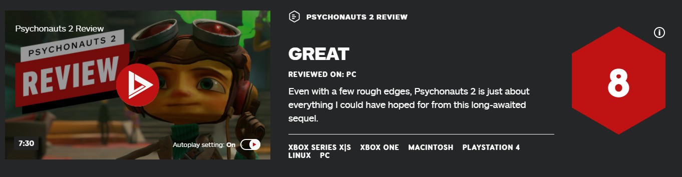 《腦航員2》首批媒體評分出爐 IGN 8分 GameSpot 9分