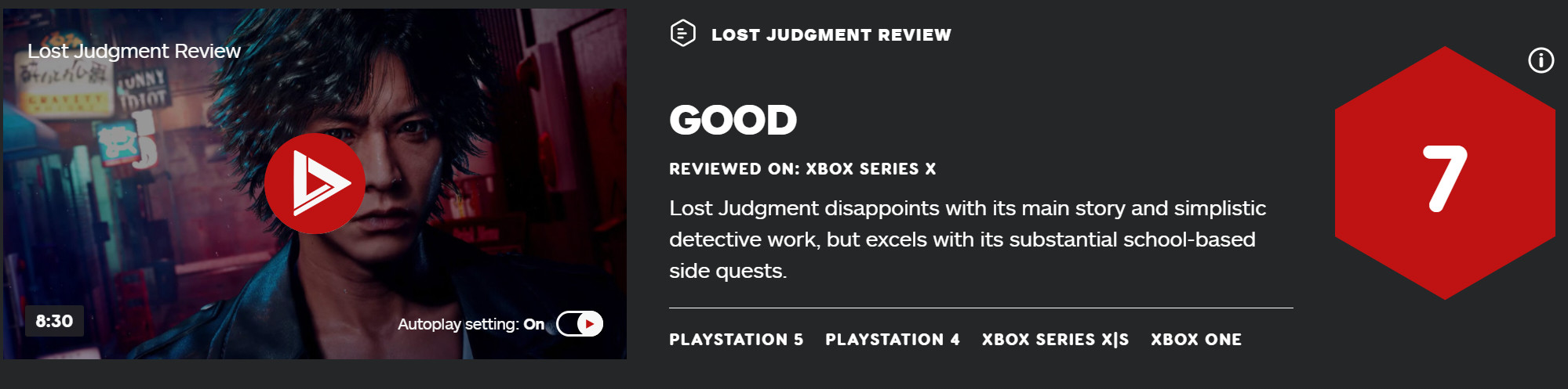 《審判之逝：湮滅的記憶》IGN 7分 主線失望 支線出色