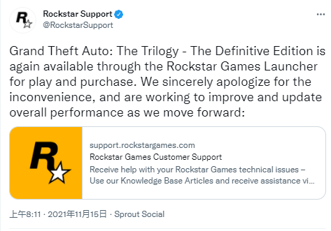  R星發推道歉 《GTA三部曲：終極版》PC版重新上架