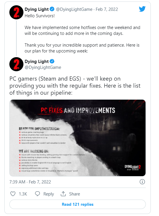 Techland表示將在本周對《垂死之光2》發布一些更新