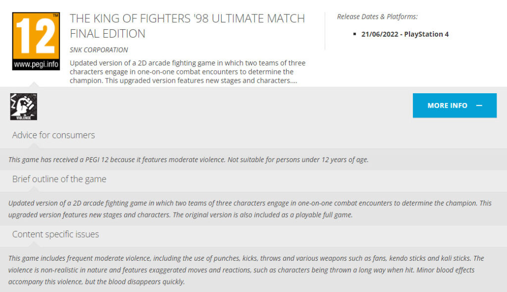 PS4《拳皇98終極之戰賽最終版》在歐洲等地通過評級