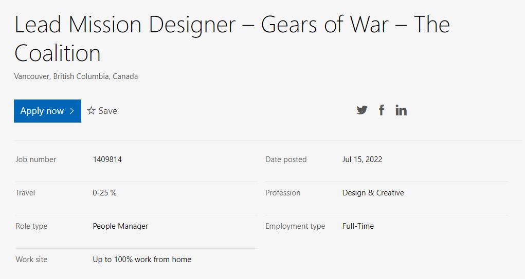 《戰爭機器》開發商招聘首席任務設計師 或在開發系列新作