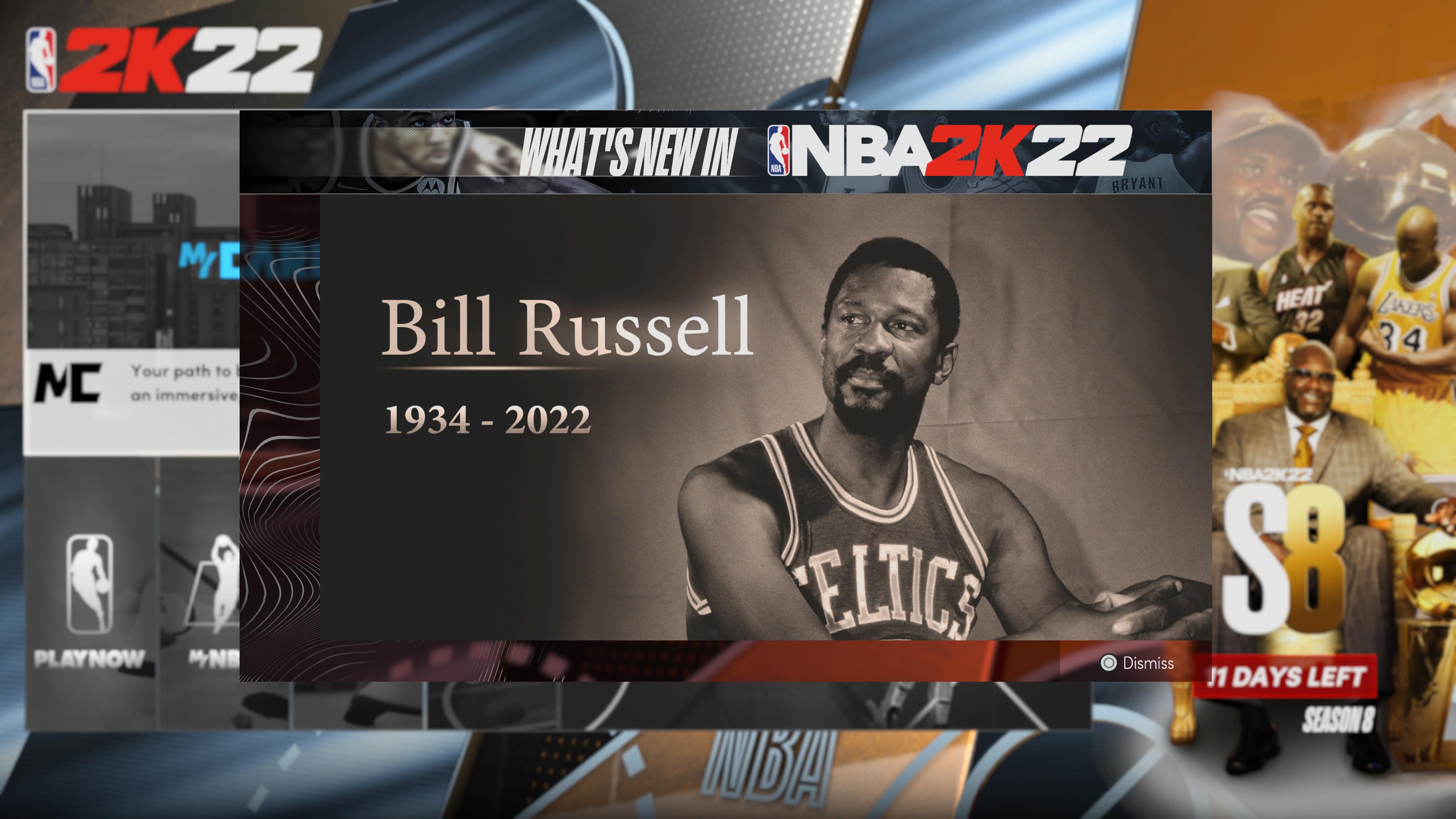 “魔戒”比爾·拉塞爾去世 《NBA2K22》推送悼念頁面