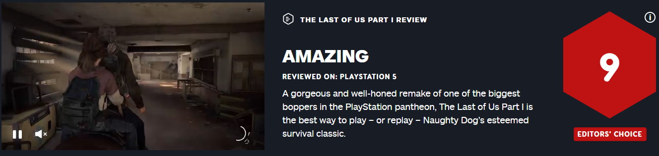 《最後的生還者：重製版》IGN評9分 華麗而精良