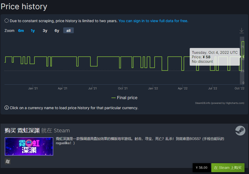 《霓虹深淵》Steam國區售價下調 恢復至漲價前58元