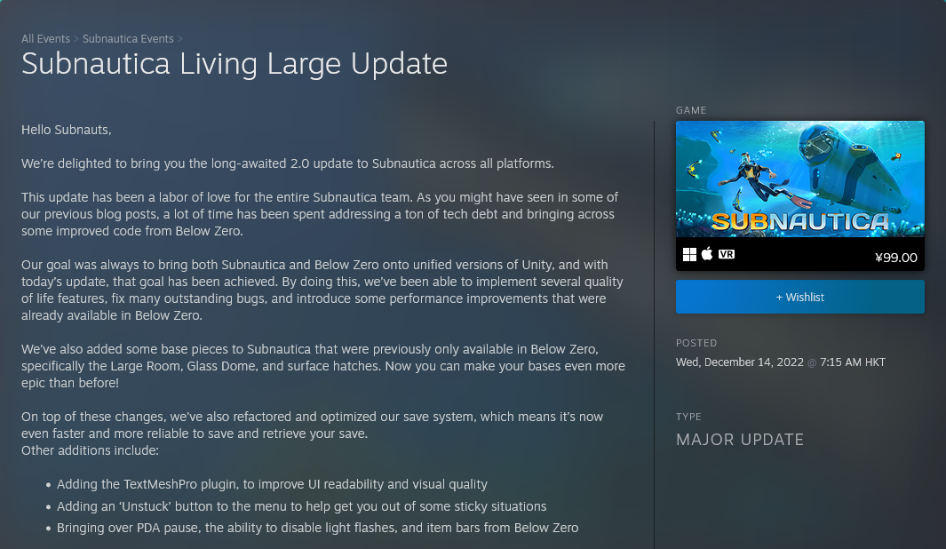 《深海迷航》2.0更新推出 修複超過800個BUG