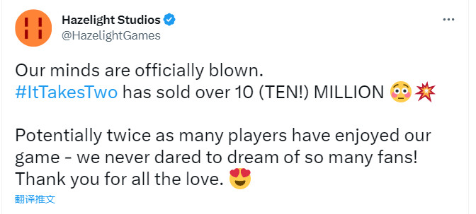 《雙人成行》銷量超過1000萬套