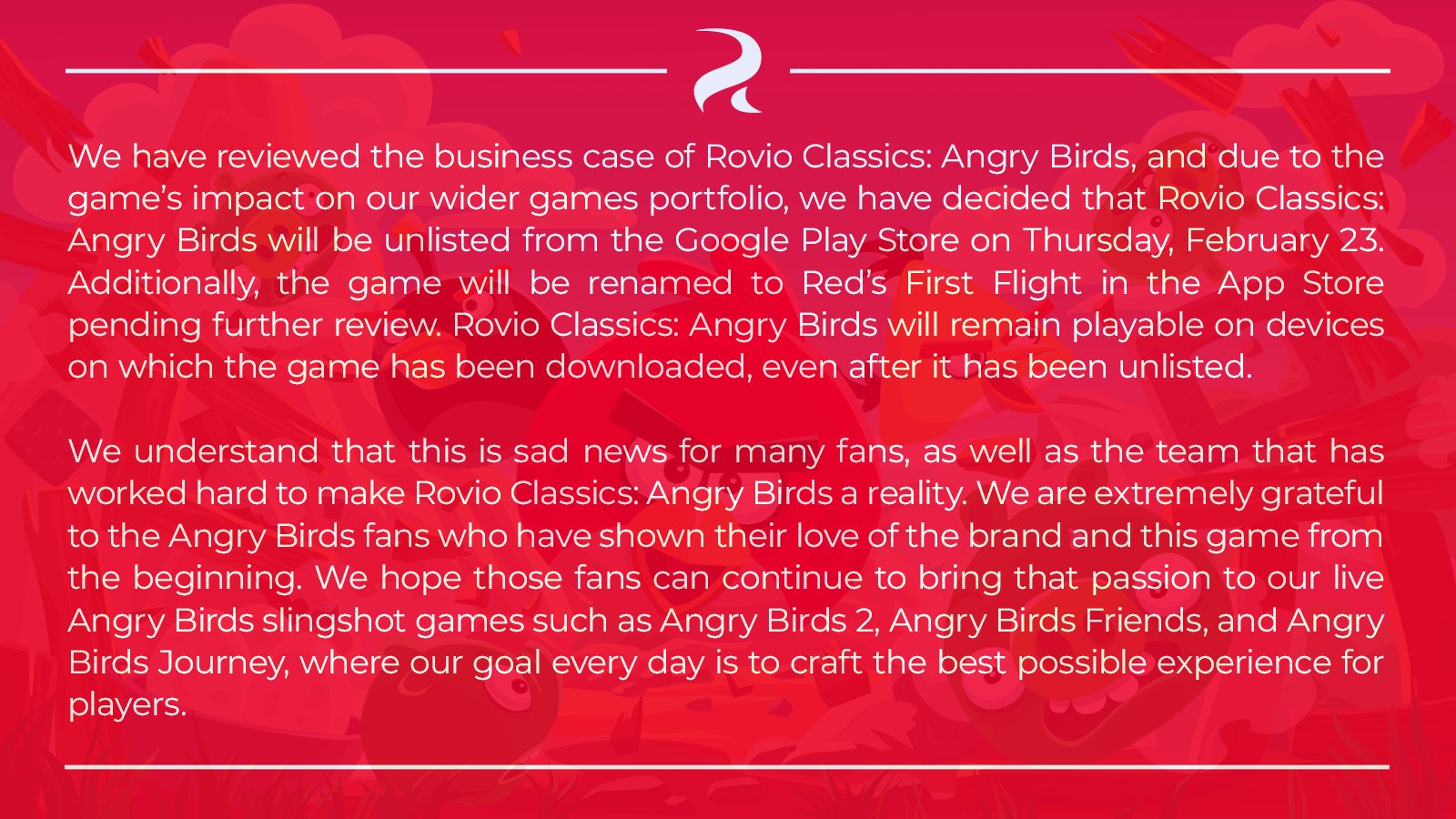 Rovio刪除《憤怒小鳥 經典版》 稱其對遊戲系列有負面影響