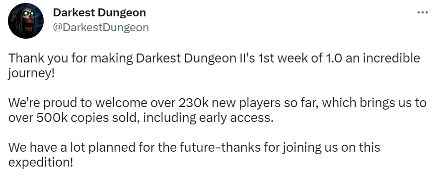 《暗黑地牢2》銷量突破50萬 23萬新玩家湧入