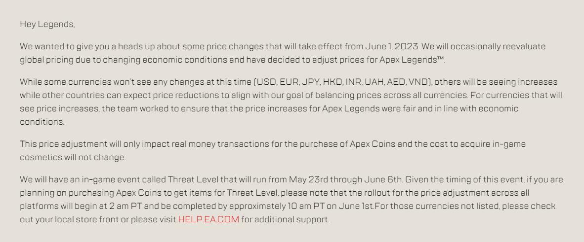 《Apex英雄》宣布將調整貨幣全球售價 國區或受影響