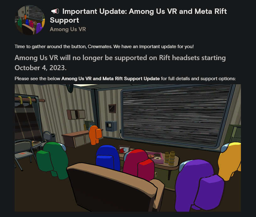 玩家大多用Steam 《我們之中VR》10月停止支持iOculus Rift