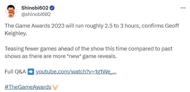 TGA 2023持續約2.5-3小時 將有大量新遊戲揭曉