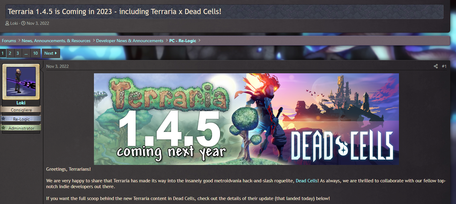 《泰拉瑞亞》1.4.5版本不止與《死亡細胞》聯動 副總裁強調大概率是最後一次更新