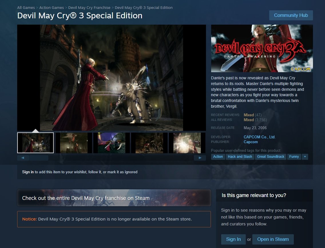 《惡魔獵人3：特別版》《惡魔獵人4》已從Steam下架停售