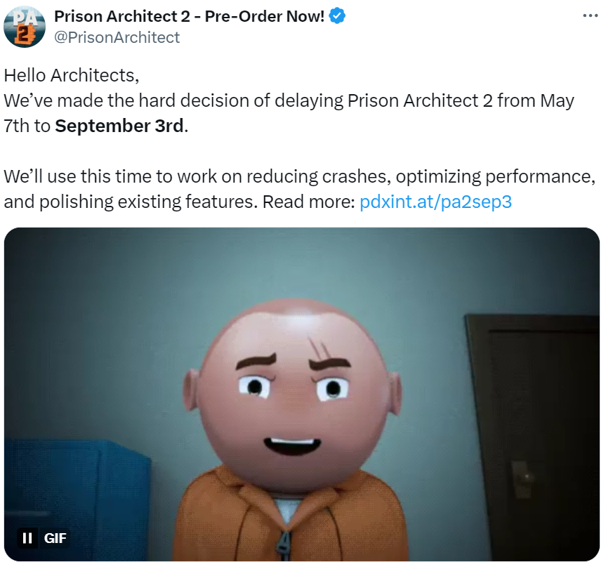 《監獄建築師2》再次跳票 延期至9月3日